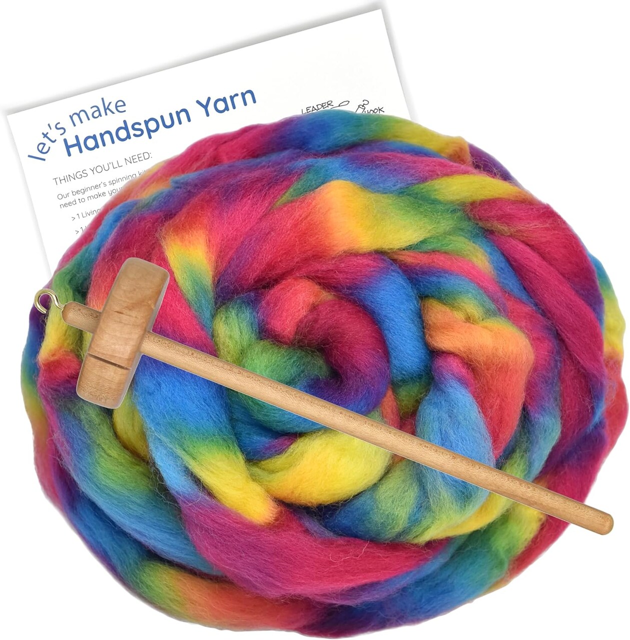 Learn to Spin Yarn - Beginner's Spinning Kit Includes Drop Spindle, Space Dyed Wool Roving and Printed Instructions with Video